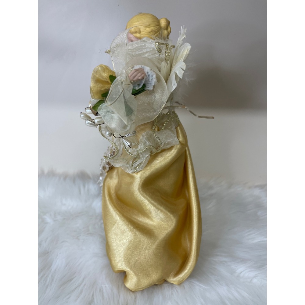 Vintage Dillard's Trimmings‎ Porcelain Angel Tree Topper Gold Gown With Box - Picture 6 of 16